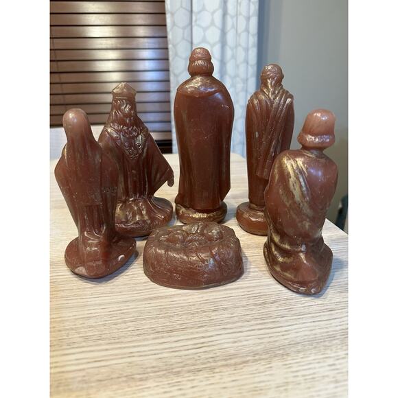 Vintage SolidWax Nativity Set Crèche Gold Wash MidCentury Christmas Decor - Picture 5 of 6